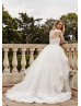 Beaded Spaghetti Straps Ivory Lace Tulle Ruffled Wedding Dress